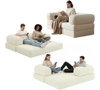 bananair - Divano 2 Posti Prodotto in Francia - Divano Letto Modulare in Schiuma ad Alta Densità e Tessuto in Velluto a Coste - Design Innovativo Boneless Couch, Spedito Compresso (Ecru)