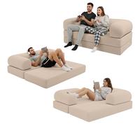 bananair - Divano 2 Posti Prodotto in Francia - Divano Letto Modulare in Schiuma ad Alta Densità e Tessuto in Velluto a Coste - Design Innovativo Boneless Couch, Spedito Compresso (Beige)