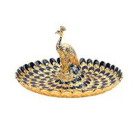 banapoy Frutti di Pavone Che Servono Vassoio, Snack in Metallo di Binari Rotondi per Frutta in Metallo, Display Organizzatore di Gioielli per Bancone da Cucina, Festa, Decorazione (Blu dorato)