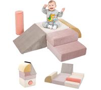 BanaSuper Blocchi di Schiuma Arrampicata per Bambini, Set 5 Pezzi Pieghevole Convertibile Tappetino Gioco, Palestra Morbida Interni per Casa & Asilo, Stimola Motricità e creatività, Rosa