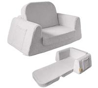 BanaSuper Poltrona Letto Bambini 2-in-1, Divano per Bambini con Tasca in Stoffa, Divano Convertibile e Lettino Pieghevole, Tessuto Sherpa Morbido, Copertura Lavabile, Grigio
