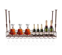 banborba Portabottiglie da soffitto, altezza regolabile, porta bicchieri da vino, da appendere, in metallo, portabottiglie, per famiglia, ristorante, hotel, bar, cucine (bronzo)