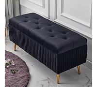 Banc de Rangement rembourré en Velours Luxueux Meuble de décoration Haut de Gamme Banc de Rangement Ottoman Banc à Chaussures Confortable ReposePieds pour entrée de Salon Noir 100 x 40