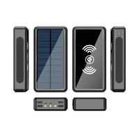 Banca di potere Solare, Caricabatterie Wireless Portatile di Grande Capacità 50.000mAh Impermeabile Batteria Esterna Anti-Caduta con Luce LED e 4 Porte USB, Nero