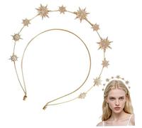 Banca dorata, fascia per la testa della stella di rinestone, copricapo della dea a doppio strato, corona di stelle in lega per donne sole sole