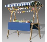 Bancarella Mercato Carrello Mobile Pieghevole per Cibo da Strada su Ruote, Bancarelle del Mercato Agricolo, Tavolo Espositivo per Esterni, Carretto dei Gelati Portatile(Blue/B,W: 120cm(47.2"))