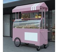 Bancarella Mercato Stand di Bancarella di Cibo con Baldacchino e Ruote Bloccabili, StraßenEsswagen Carretto Espositore per Negozi(Pink)