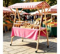 Bancarella Per Il Mercato Contadino, Carrello Da Venditore Con Ruote | Espositore Portatile Da Bancarella Con Tettoia Per La Vendita Ambulante E Gli Eventi,Pink 1,120cm/47.2in