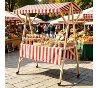 Bancarella Per Il Mercato Contadino, Carrello Da Venditore Con Ruote | Espositore Portatile Da Bancarella Con Tettoia Per La Vendita Ambulante E Gli Eventi,Red 1,120cm/47.2in