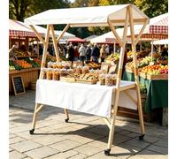 Bancarella Per Il Mercato Contadino, Carrello Da Venditore Con Ruote | Espositore Portatile Da Bancarella Con Tettoia Per La Vendita Ambulante E Gli Eventi,Bianca,150cm/59in