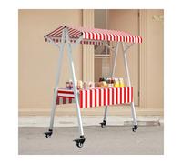 Bancarella pieghevole con ruote, carrello vendite portatile, protezione da sole e pioggia, ideale per centri commerciali, strisce rosse, 160 x 60 x 200 cm, facile installazione e trasporto