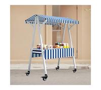 Bancarella pieghevole per mercati, carrello di vendita portatile con ruote, protezione da sole e pioggia, stand per eventi all'aperto per centri commerciali, strisce blu 190x80x200cm