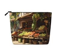 Bancarelle di frutta in abbondanza. Borsa da toilette da donna stampata, organizer per cosmetici, adatta per viaggi e trasferte di lavoro.