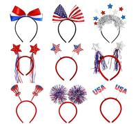 Banche per donne del 4 luglio, fascia patriottica | 9x Accessori per capelli blu bianco rosso 4 luglio | Testa di bandiera degli Stati, cerchio per capelli a stella, oggetti di scena