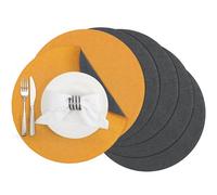 Banchif Set di 6 Tovagliette in Lino rotonde Bifacciale Non-Scivolose Americane Lavabili Tovagliette Colazione Diametro: 38 cm (Grigio Giallo, Rotondo Set di 6)
