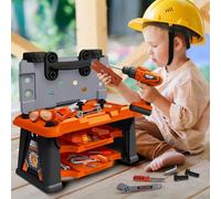 Banco Attrezzi Bambini 2 in 1 con Trapano Elettrico 65 pezzi Valigetta Gioco