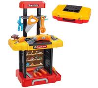 BAKAJI Banco da Lavoro Giocattolo per Bambini Trasformabile in una Valigetta Portatile Comoda per Giocare, Gioco con Attrezzi da Lavoro, Trapano Elettrico, Set Giochi Imitazione Educativi, Idea Regalo