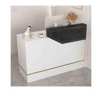 Banco cassa con cassetto per tastiera, ideale per negozi di abbigliamento, salò di bellezza, salo, bianco e nero, lato sinistro, 120 cm