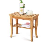 Banco da doccia in bambù con contenitore, sgabello da bagno in legno resistente, sedia nizer per interni ed esterni, impermeabile, design a 4 gambe, sgabello doppio con contenitore