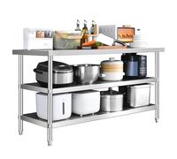 Banco da lavoro a tre livelli in acciaio inox, tavolo da cucina multifunzione resistente con ampia superficie (90 x 50 x 80 cm) per la preparazione e la cottura degli alimenti