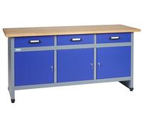 Banco da lavoro con 3 ante e 3 cassetti, lunghezza 170 cm, blu navy