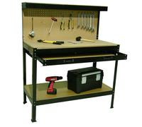 BANCO DA LAVORO CON CASSETTO CENTRALE E PANNELLO PORTAUTENSILI CM. 120x60x155H