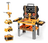 Banco da Lavoro per Bambini da 92 Pezzi per Bambini Dai 3 Anni in Su, con Strumenti e Accessori per Costruire Veicoli da Costruzione, Stimolando Abilità Pratiche e Immaginazione