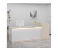 Banco da reception a forma di L con luci a LED per saloni di bellezza, cassa e atrio, elegante design bianco latte, orientamento a sinistra di 90°