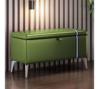 Banco de Almacenamiento de Cuero Otomano rettangolare con Asiento Acolchado Madera Maciza Multifuncional para Entrada y Zapatos Verde 100x35 cm