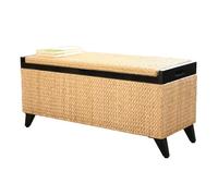 Banco de Ratán con Almacenaje para Sala de Estar, 88 x 35 x 40cm, Banco para Los Pies de La Cama, Baúl de Juguetes, Capacidad de Carga: 100kg