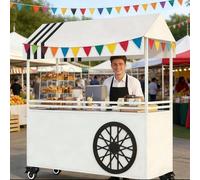 Banco di mostra portatile dell'alimento con il baldacchino e le ruote bloccabili, bancarella mobile di vendita del ferro per gli eventi alimentari del mercato, facile da montare