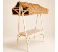 Banco Mercato in Legno Pieghevole, Espositore Portatile per Mercato | Stand Venditore Pop-Up con Tetto in Paglia, Espositore in Pino Massiccio per Fiere, Eventi e Negozi(Yellow,150cm/59.1in)