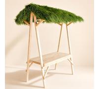 Banco Mercato in Legno Pieghevole, Espositore Portatile per Mercato | Stand Venditore Pop-Up con Tetto in Paglia, Espositore in Pino Massiccio per Fiere, Eventi e Negozi(Green,130cm/51.2in)