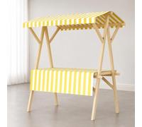 Banco Mercato in Legno Portatile, Espositore per Mercato Contadino | Stand Pieghevole con Tetto e Ruote 360° per Mercati e Fiere(Yellow,120cm/47.2in)
