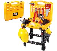 Banco per Attrezzi Fai da Te Giocattolo per Bambini Trasformabile in Valigetta con Accessori Giallo
