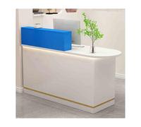 Banco per reception cliniche e vendita al dettaglio con serratura con cassetti, ideale per negozi di abbigliamento e salone, design moderno bianco e blu, 120 cm, orientamento destro