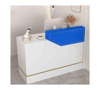 Banco per reception con cassetto per tastiera, ideale per negozi di abbigliamento, salò, parrucchieri, salò e altro (bianco blu sinistro, 120 cm)