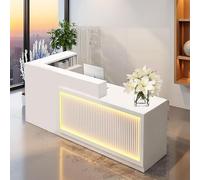 Banco reception a L - Bancone frontale in legno massello con cassetti e piano d'appoggio con serratura - Elegante postazione di cassa per il servizio clienti, ideale per ufficio domestico, hall e ne