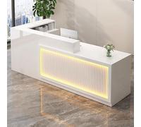Banco reception a L - Bancone per il servizio clienti in legno massello con cassetti e piano d'appoggio con serratura, ideale per ufficio domestico, hall, cassa di negozi (griglia bianca, 63"x23,6"x