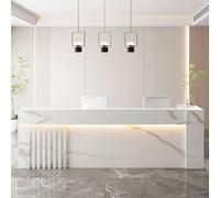 Banco reception bianco testurizzato da 1,2 m con vano portaoggetti e strisce LED - Elegante per saloni di bellezza, barbieri, centri benessere e negozi al dettaglio.