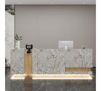 Banco reception commerciale da 72 pollici, grigio, con illuminazione a scomparsa, vano portaoggetti con serratura e logo personalizzabile.