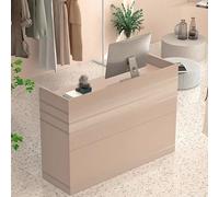 Banco reception con cassetti bloccabili, banco accoglienza, banco vendita, arredamento per ufficio mobili reception con vassoio per tastiera, MDF, maniglia in metallo, 80 x 40 x 92cm (Colore legno)