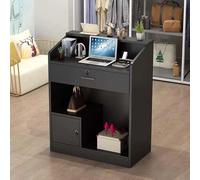 Banco reception con cassetti chiudibili a chiave e armadio contenitore, tavolo moderno per sala d'attesa, bancone per salone di bellezza, hall, negozio, piccolo tavolo da cassa in legno(Black)