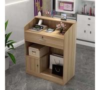 Banco reception con cassetti chiudibili a chiave e armadio contenitore, tavolo moderno per sala d'attesa, bancone per salone di bellezza, hall, negozio, piccolo tavolo da cassa in legno(Natural)