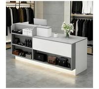 Banco Reception con Controbanco, luci LED e Ripiano per Tastiera, Banco Reception Moderno con Cassetto con Serratura, Banco Cassa per Negozi con Passacavi per Negozi,B Left,100x60x100cm