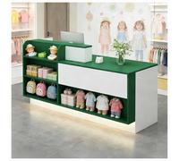 Banco Reception con Controbanco, luci LED e Ripiano per Tastiera, Banco Reception Moderno con Cassetto con Serratura, Banco Cassa per Negozi con Passacavi per Negozi,E Left,120x60x100cm