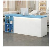 Banco reception con illuminazione a LED Banco reception con cassetto chiudibile as chiave Banchi cassa per salone di bellezza Mobile a 2 ripiani cons frontale aperto,F right,140x60x90cm