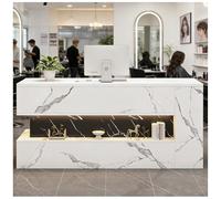 Banco reception con luce LED e sistema di gestione cavi nascosto, banco cassa con ripiani, bancos reception piccolo, banchi espositivi per hall e uffici,E left,130x55x90cm