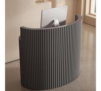 Banco Reception Curvo, Tavolo da Reception Dal Design Moderno a Righe Verticali con Cassetto e Ripiani Aperti, per Ufficio, Salone, Hall, Retail Hotel, 80x50x100 cm Color B