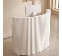 Banco Reception Curvo, Tavolo da Reception Dal Design Moderno a Righe Verticali con Cassetto e Ripiani Aperti, per Ufficio, Salone, Hall, Retail Hotel, 80x50x100 cm Color D